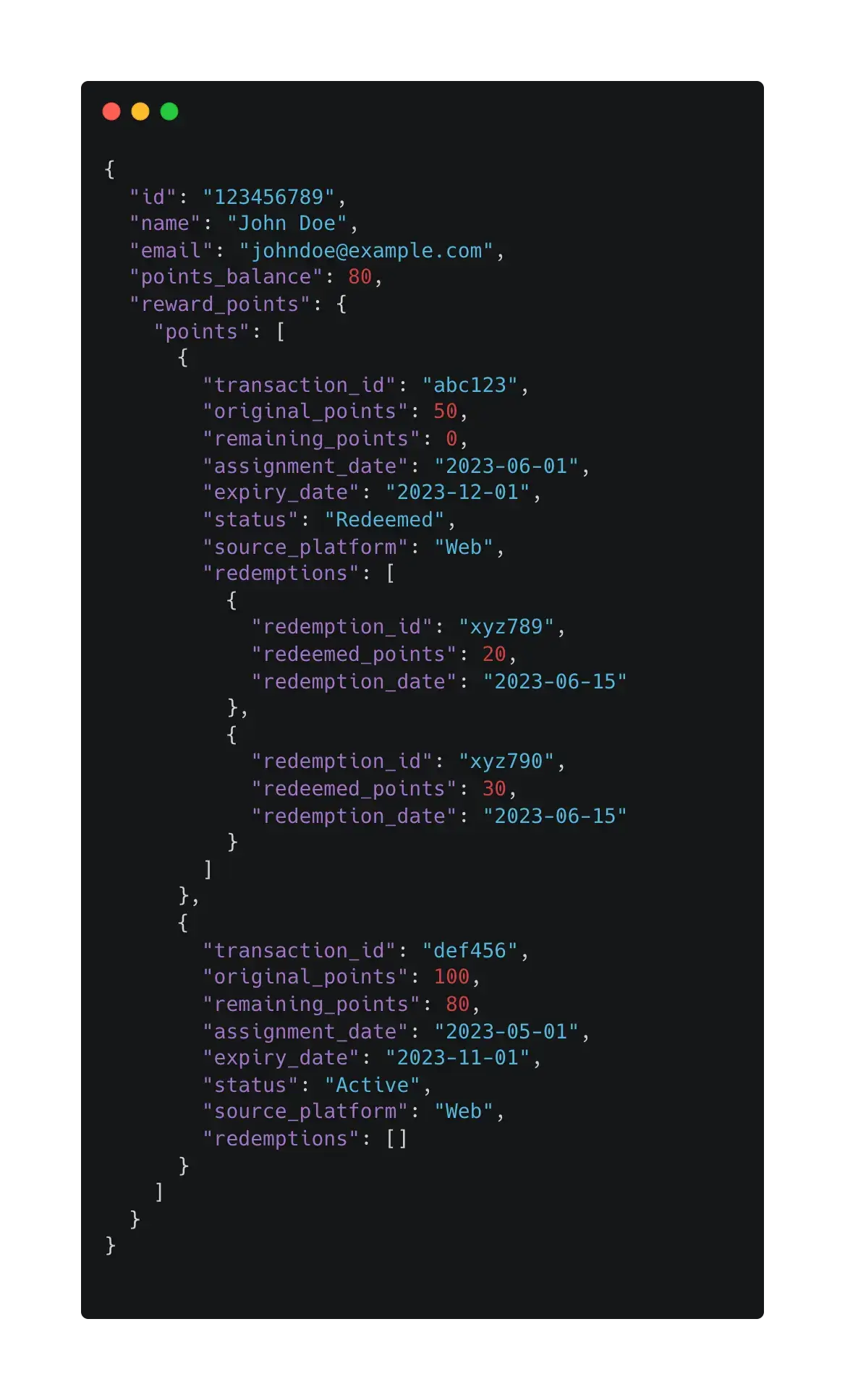 a json representation of the schema